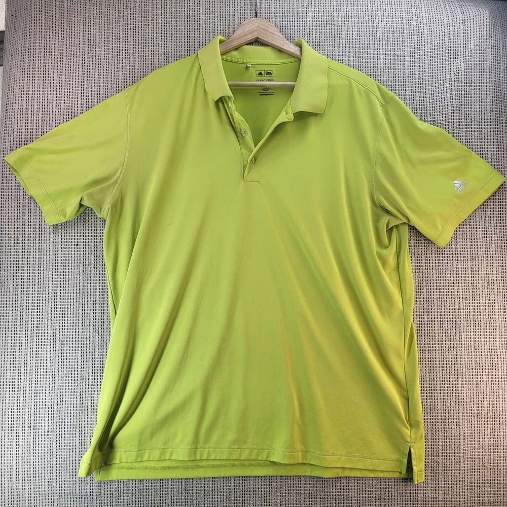 Adidas Polo Shirt Mens XL Lime Green Puremotion Golf‎ Performance 3-Stripes
